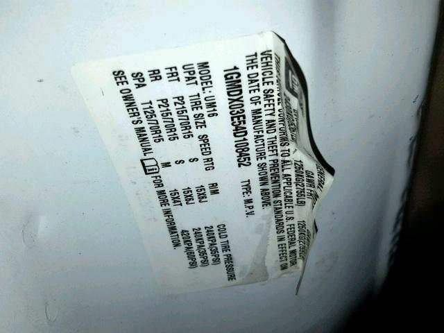 1GMDX03E54D108452 - 2004 PONTIAC MONTANA WHITE photo 10