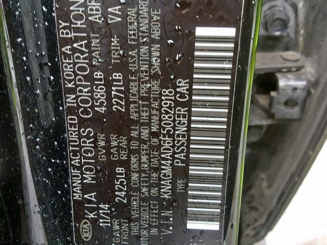 KNAGM4AD6F5082918 - 2015 KIA OPTIMA HYB BLACK photo 10