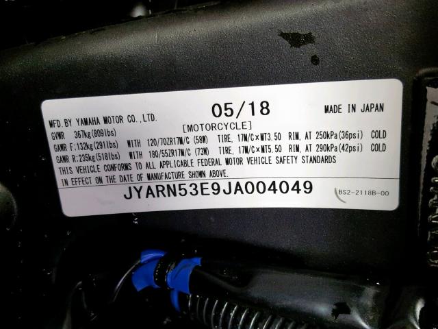 JYARN53E9JA004049 - 2018 YAMAHA MT09 GRAY photo 20