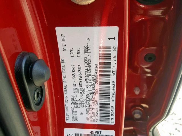 5TFCZ5AN4HX117853 - 2017 TOYOTA TACOMA DOU RED photo 10