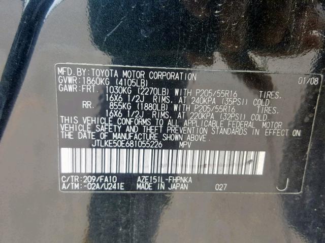 JTLKE50E681055226 - 2008 TOYOTA SCION XB BLACK photo 10