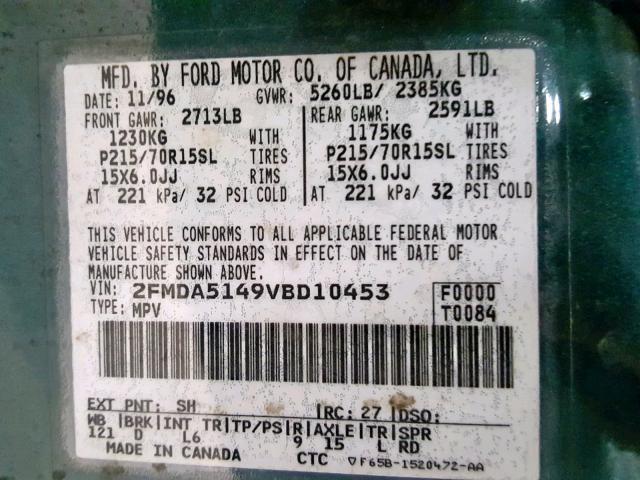 2FMDA5149VBD10453 - 1997 FORD WINDSTAR W GREEN photo 10