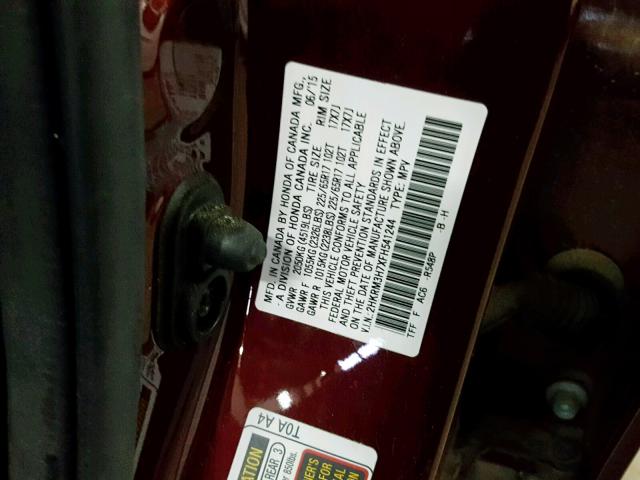 2HKRM3H7XFH541244 - 2015 HONDA CR-V EXL RED photo 10