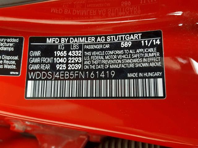 WDDSJ4EB5FN161419 - 2015 MERCEDES-BENZ CLA 250 RED photo 10