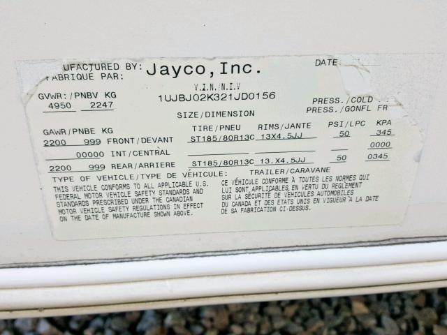 1UJBJ02K321JD0156 - 2002 JAYCO KIWI WHITE photo 10