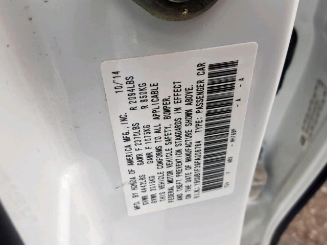 19UUB1F36FA006764 - 2015 ACURA TLX WHITE photo 10