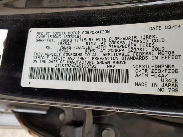 JTLKT324240163793 - 2004 TOYOTA SCION XB 黑色 照片 10