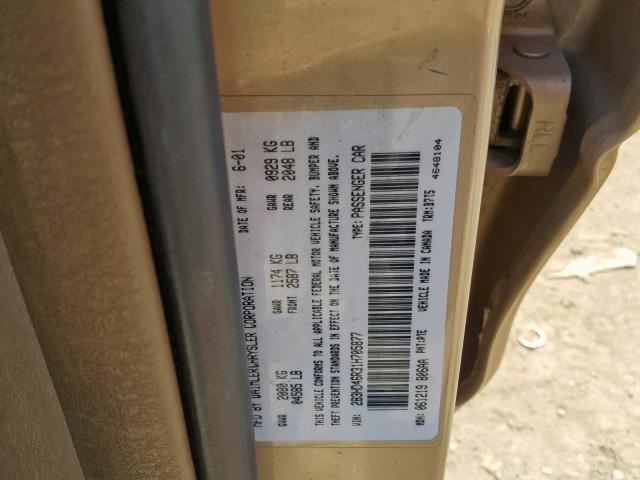 2B3HD46R31H705877 - 2001 DODGE INTREPID S Bej foto 10