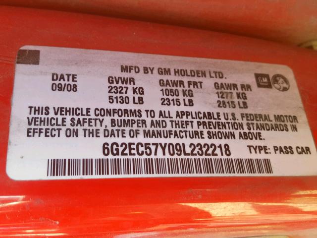 6G2EC57Y09L232218 - 2009 PONTIAC G8 GT RED photo 10