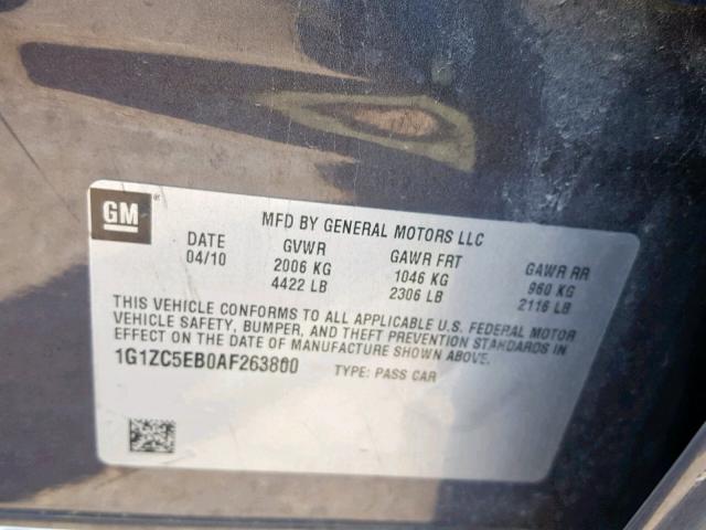 1G1ZC5EB0AF263800 - 2010 CHEVROLET MALIBU 1LT CHARCOAL photo 10