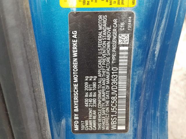 WBS1J5C58JVD36310 - 2018 BMW M2 BLUE photo 10