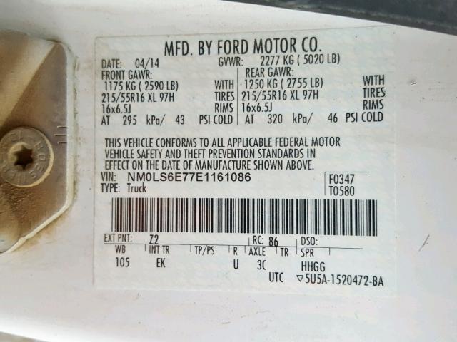 NM0LS6E77E1161086 - 2014 FORD TRANSIT CO WHITE photo 10