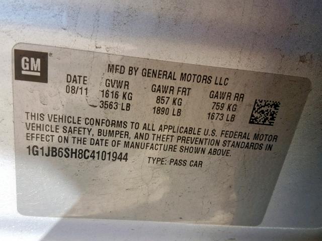 1G1JB6SH8C4101944 - 2012 CHEVROLET SONIC LS SILVER photo 10