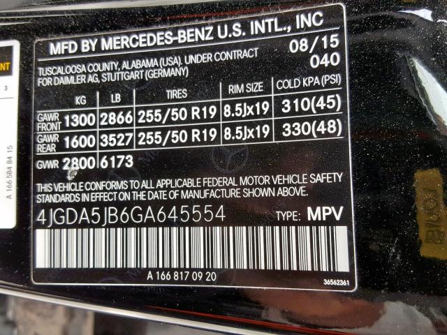 4JGDA5JB6GA645554 - 2016 MERCEDES-BENZ GLE 350 BLACK photo 10