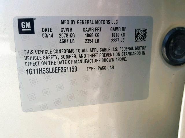 1G11H5SL8EF261150 - 2014 CHEVROLET MALIBU LTZ 金色 照片 10