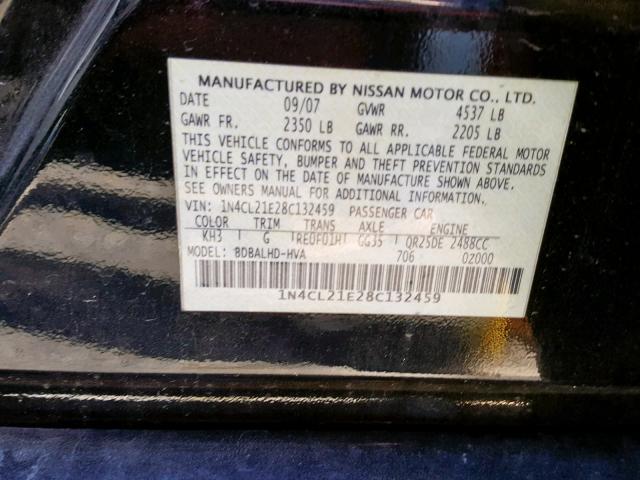 1N4CL21E28C132459 - 2008 NISSAN ALTIMA HYB BLACK photo 10