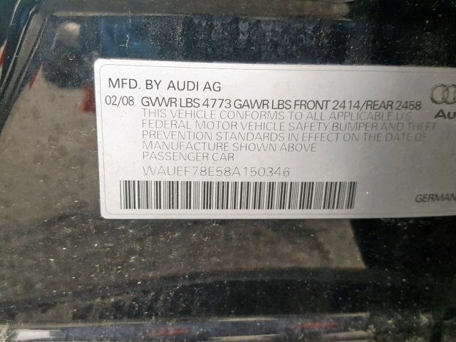 WAUEF78E58A150346 - 2008 AUDI A4 S-LINE BLUE photo 10