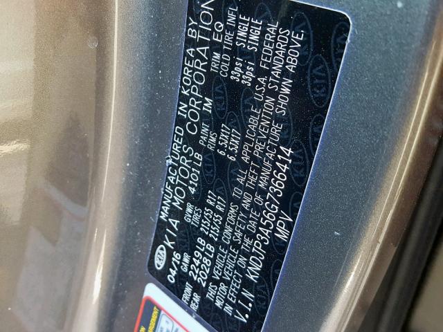 KNDJP3A56G7366414 - 2016 KIA SOUL PLUS GRAY photo 10