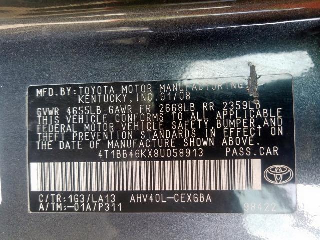 4T1BB46KX8U058913 - 2008 TOYOTA CAMRY HYBRID  photo 10