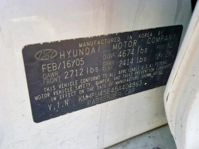 KMHFU45E45A404863 - 2005 HYUNDAI XG 350 WHITE photo 10