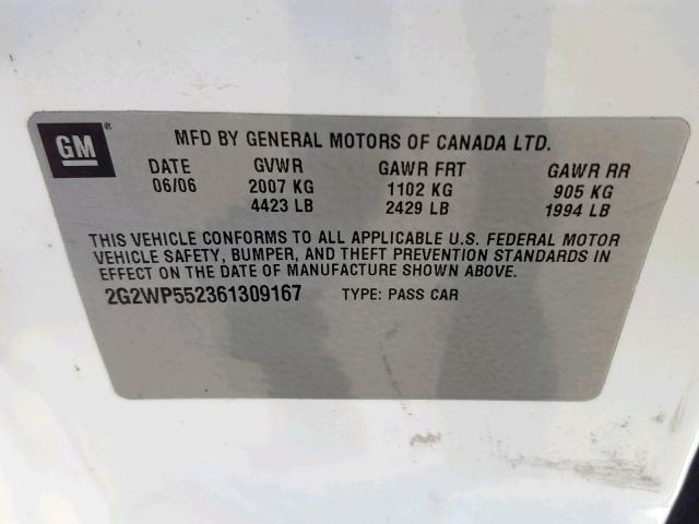 2G2WP552361309167 - 2006 PONTIAC GRAND PRIX 白色 照片 10