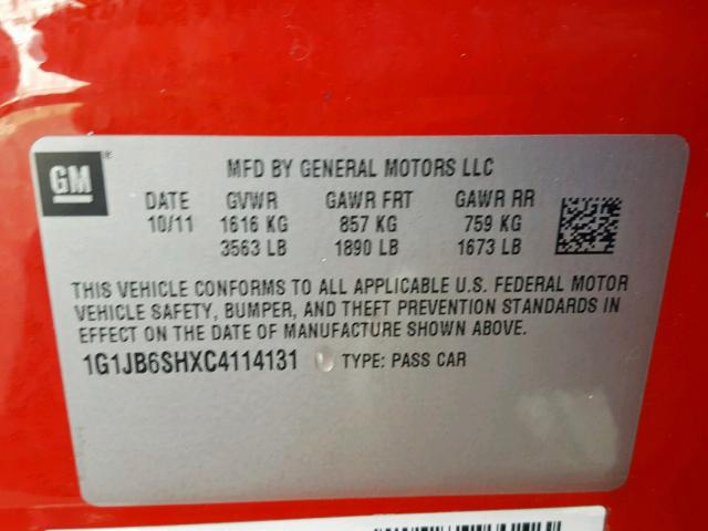 1G1JB6SHXC4114131 - 2012 CHEVROLET SONIC LS RED photo 10