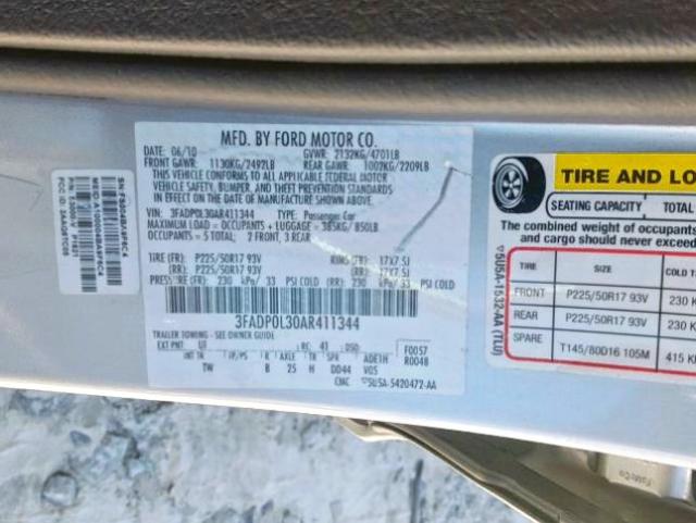 3FADP0L30AR411344 - 2010 FORD FUSION HYB SILVER photo 10