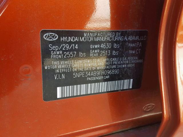 5NPE34AB9FH096890 - 2015 HYUNDAI SONATA SPO ORANGE photo 10