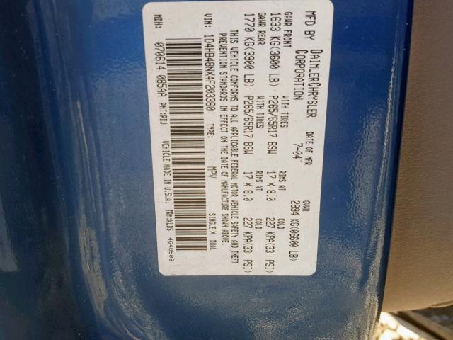 1D4HB48NX4F203360 - 2004 DODGE DURANGO SL BLUE photo 10