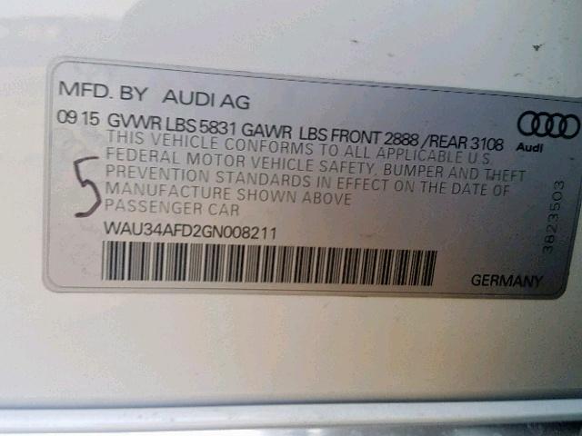 WAU34AFD2GN008211 - 2016 AUDI A8 L QUATT WHITE photo 10