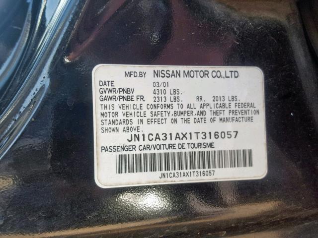 JN1CA31AX1T316057 - 2001 NISSAN MAXIMA GXE BLACK photo 10