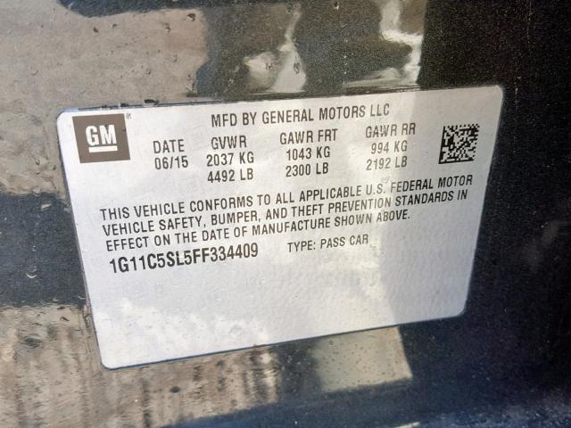 1G11C5SL5FF334409 - 2015 CHEVROLET MALIBU 1LT 石墨色 照片 10