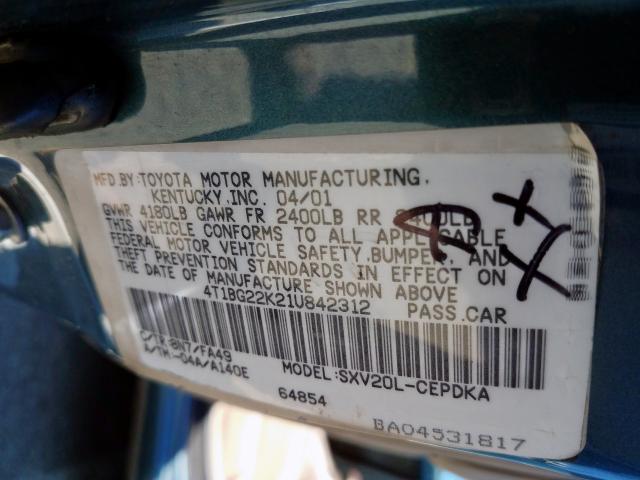 4T1BG22K21U842312 - 2001 TOYOTA CAMRY CE  photo 10