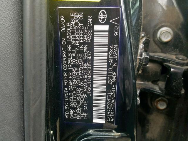 JTKKU10449J050437 - 2009 TOYOTA SCION XD BLACK photo 10