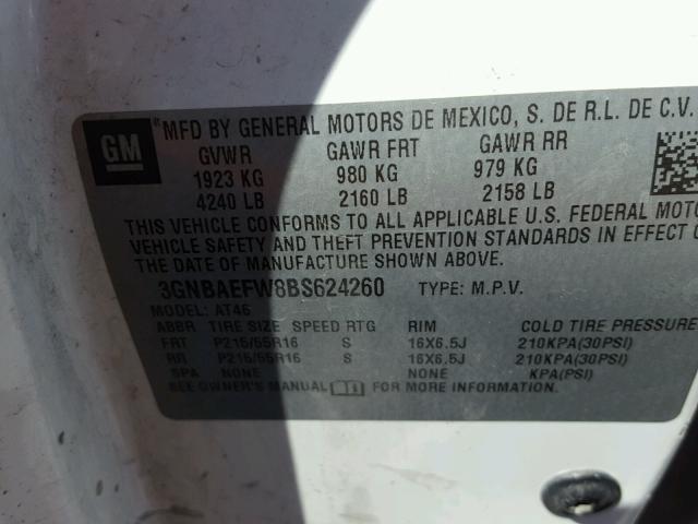 3GNBAEFW8BS624260 - 2011 CHEVROLET HHR LS Ақ фото 10