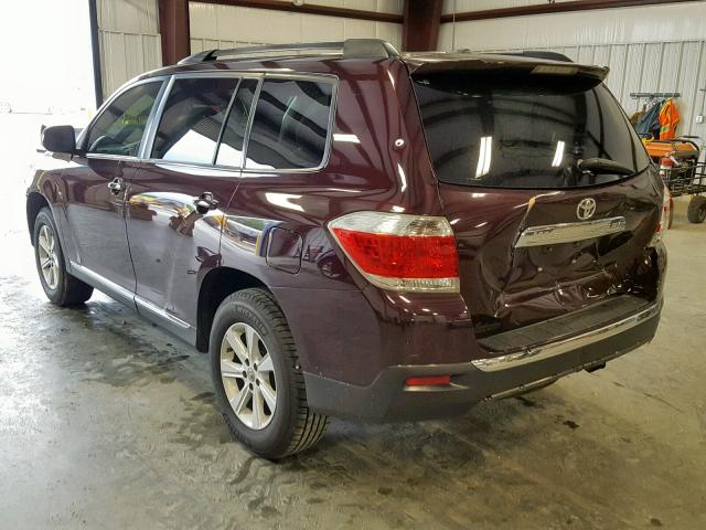 5TDZA3EHXCS024196 - 2012 TOYOTA HIGHLANDER BURGUNDY photo 3