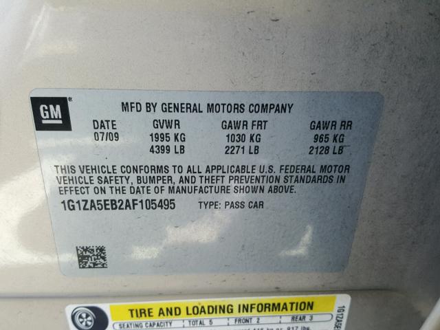 1G1ZA5EB2AF105495 - 2010 CHEVROLET MALIBU LS 米色 照片 10