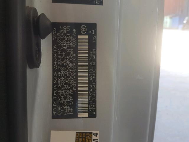 JTKDE167050051818 - 2005 TOYOTA SCION TC 银色 照片 10