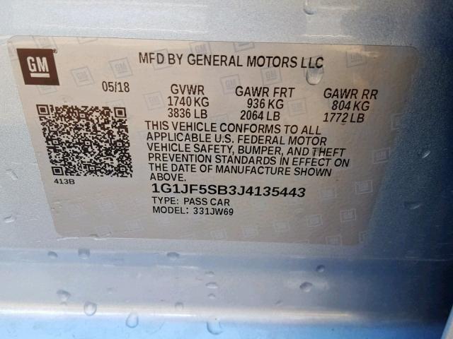 1G1JF5SB3J4135443 - 2018 CHEVROLET SONIC PREM SILVER photo 10