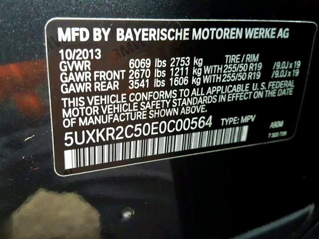 5UXKR2C50E0C00564 - 2014 BMW X5 SDRIVE3 BLACK photo 10