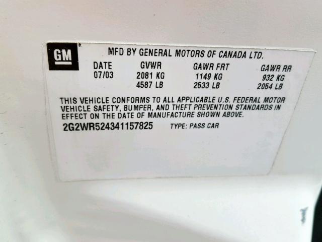2G2WR524341157825 - 2004 PONTIAC GRAND PRIX WHITE photo 10