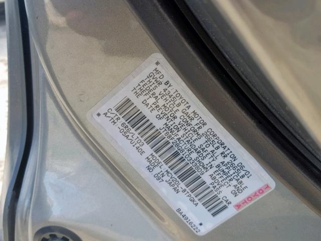 JT8BF28G810333809 - 2001 LEXUS ES 300 GRAY photo 10