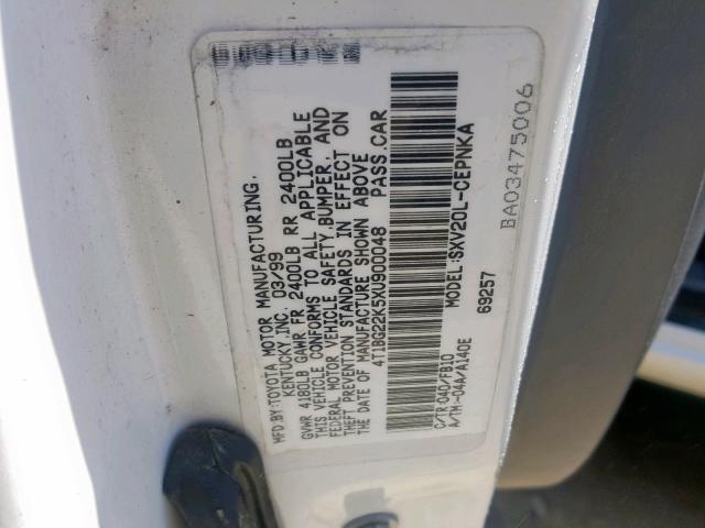 4T1BG22K5XU900048 - 1999 TOYOTA CAMRY CE WHITE photo 10