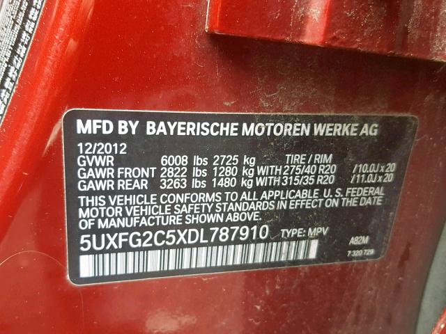 5UXFG2C5XDL787910 - 2013 BMW X6 XDRIVE3 Rot Foto 10
