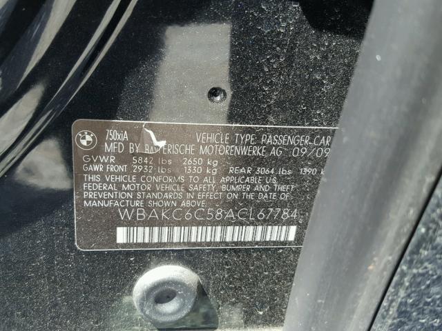 WBAKC6X58ACL67784 - 2010 BMW 750 I BLACK photo 10