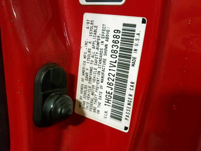 1HGEJ6221VL083689 - 1997 HONDA CIVIC DX RED photo 10