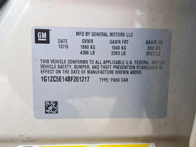 1G1ZC5E14BF261217 - 2011 CHEVROLET MALIBU 1LT TAN photo 10