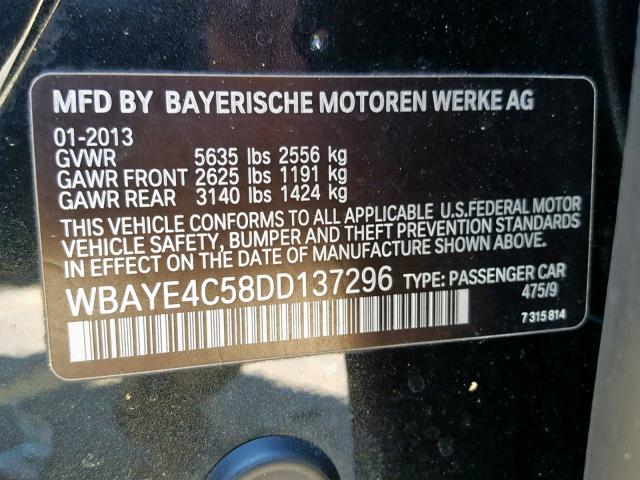 WBAYE4C58DD137296 - 2013 BMW 740 LI BLACK photo 10