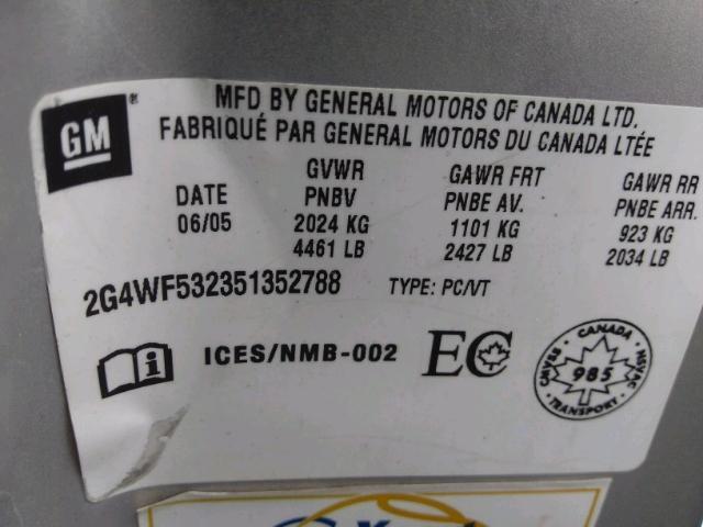 2G4WF532351352788 - 2005 BUICK ALLURE CX GRAY photo 9