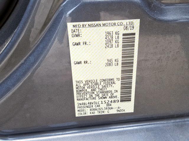 1N4BL4BV3LC152489 - 2020 NISSAN ALTIMA S  photo 10